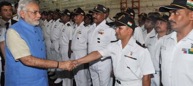 PM Narendra Modi witnesses Naval & Air show on board INS Vikramaditya